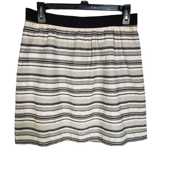 Ann Taylor Loft Womens Skirt Size 6 Cream Black Striped Silk Blend Elastic Waist - Picture 1 of 8